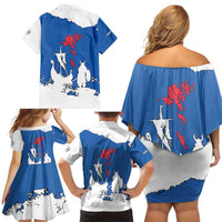 Faroe Islands Family Matching Off Shoulder Short Dress and Hawaiian Shirt with Viking Ship and Map Silhouette - Wonder Print Shop