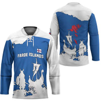 Faroe Islands Hockey Jersey with Viking Ship and Map Silhouette - Wonder Print Shop