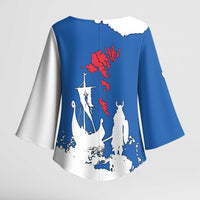 Faroe Islands Kimono Sleeve Blouse with Viking Ship and Map Silhouette - Wonder Print Shop