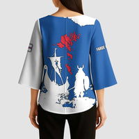 Faroe Islands Kimono Sleeve Blouse with Viking Ship and Map Silhouette - Wonder Print Shop