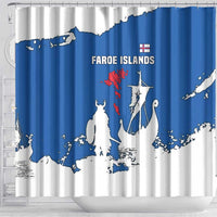 Faroe Islands Shower Curtain with Viking Ship and Map Silhouette - Wonder Print Shop