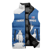 Faroe Islands Sleeveless Puffer Jacket with Viking Ship and Map Silhouette - Wonder Print Shop