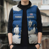 Faroe Islands Sleeveless Puffer Jacket with Viking Ship and Map Silhouette - Wonder Print Shop