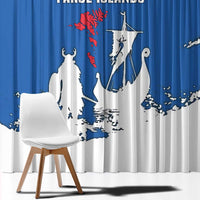 Faroe Islands Window Curtain with Viking Ship and Map Silhouette - Wonder Print Shop