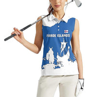 Faroe Islands Women Sleeveless Polo Shirt with Viking Ship and Map Silhouette - Wonder Print Shop