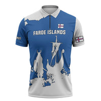 Faroe Islands Zipper Polo Shirt with Viking Ship and Map Silhouette - Wonder Print Shop