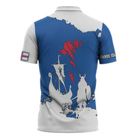 Faroe Islands Zipper Polo Shirt with Viking Ship and Map Silhouette - Wonder Print Shop