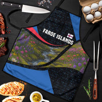 Faroe Islands Apron with Waterfall Nature Scene and Rune Pattern Design - Wonder Print Shop