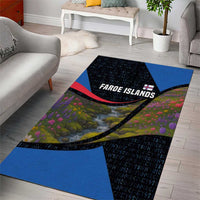 Faroe Islands Area Rug with Waterfall Nature Scene and Rune Pattern Design - Wonder Print Shop