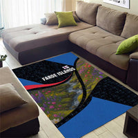 Faroe Islands Area Rug with Waterfall Nature Scene and Rune Pattern Design - Wonder Print Shop