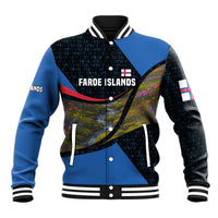 Faroe Islands Baseball Jacket with Waterfall Nature Scene and Rune Pattern Design - Wonder Print Shop