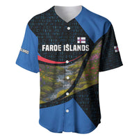 Faroe Islands Baseball Jersey with Waterfall Nature Scene and Rune Pattern Design - Wonder Print Shop