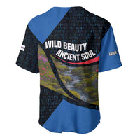 Faroe Islands Baseball Jersey with Waterfall Nature Scene and Rune Pattern Design - Wonder Print Shop