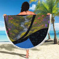 Faroe Islands Beach Blanket with Waterfall Nature Scene and Rune Pattern Design - Wonder Print Shop