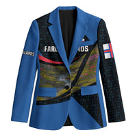 Faroe Islands Blazer with Waterfall Nature Scene and Rune Pattern Design - Wonder Print Shop