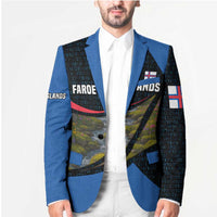 Faroe Islands Blazer with Waterfall Nature Scene and Rune Pattern Design - Wonder Print Shop