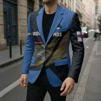 Faroe Islands Blazer with Waterfall Nature Scene and Rune Pattern Design - Wonder Print Shop