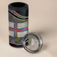 Faroe Islands 4 in 1 Can Cooler Tumbler with Waterfall Nature Scene and Rune Pattern Design - Wonder Print Shop