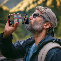 Faroe Islands 4 in 1 Can Cooler Tumbler with Waterfall Nature Scene and Rune Pattern Design - Wonder Print Shop