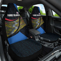 Faroe Islands Car Seat Cover with Waterfall Nature Scene and Rune Pattern Design - Wonder Print Shop