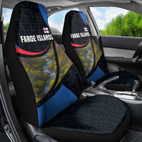 Faroe Islands Car Seat Cover with Waterfall Nature Scene and Rune Pattern Design - Wonder Print Shop