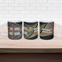 Faroe Islands Ceramic Mug with Waterfall Nature Scene and Rune Pattern Design - Wonder Print Shop