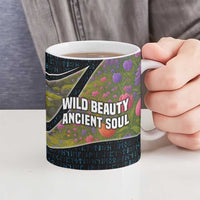 Faroe Islands Ceramic Mug with Waterfall Nature Scene and Rune Pattern Design - Wonder Print Shop