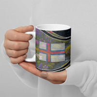 Faroe Islands Ceramic Mug with Waterfall Nature Scene and Rune Pattern Design - Wonder Print Shop