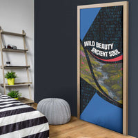 Faroe Islands Door Cover with Waterfall Nature Scene and Rune Pattern Design - Wonder Print Shop