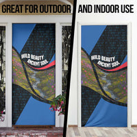 Faroe Islands Door Cover with Waterfall Nature Scene and Rune Pattern Design - Wonder Print Shop