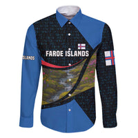 Faroe Islands Family Matching Long Sleeve Bodycon Dress and Hawaiian Shirt with Waterfall Nature Scene and Rune Pattern Design - Wonder Print Shop