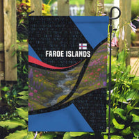 Faroe Islands Garden Flag with Waterfall Nature Scene and Rune Pattern Design - Wonder Print Shop