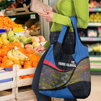 Faroe Islands Grocery Bag with Waterfall Nature Scene and Rune Pattern Design - Wonder Print Shop
