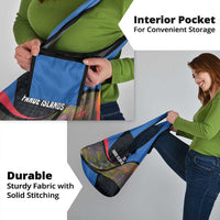 Faroe Islands Grocery Bag with Waterfall Nature Scene and Rune Pattern Design - Wonder Print Shop