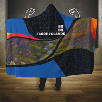 Faroe Islands Hooded Blanket with Waterfall Nature Scene and Rune Pattern Design - Wonder Print Shop