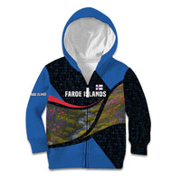 Faroe Islands Kid Hoodie with Waterfall Nature Scene and Rune Pattern Design - Wonder Print Shop