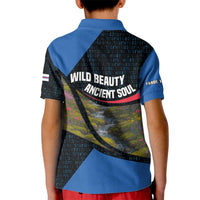 Faroe Islands Kid Polo Shirt with Waterfall Nature Scene and Rune Pattern Design - Wonder Print Shop