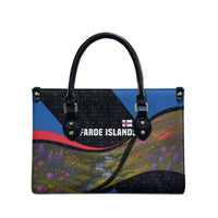 Faroe Islands Leather Bag with Waterfall Nature Scene and Rune Pattern Design - Wonder Print Shop