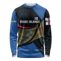 Faroe Islands Long Sleeve Shirt with Waterfall Nature Scene and Rune Pattern Design - Wonder Print Shop