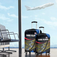 Faroe Islands Luggage Cover with Waterfall Nature Scene and Rune Pattern Design - Wonder Print Shop