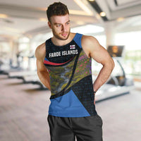 Faroe Islands Men Tank Top with Waterfall Nature Scene and Rune Pattern Design - Wonder Print Shop
