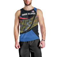 Faroe Islands Men Tank Top with Waterfall Nature Scene and Rune Pattern Design - Wonder Print Shop