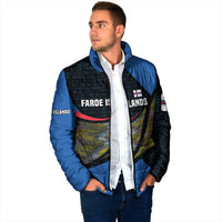 Faroe Islands Padded Jacket with Waterfall Nature Scene and Rune Pattern Design - Wonder Print Shop
