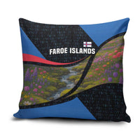 Faroe Islands Pillow Cover with Waterfall Nature Scene and Rune Pattern Design - Wonder Print Shop