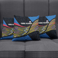 Faroe Islands Pillow Cover with Waterfall Nature Scene and Rune Pattern Design - Wonder Print Shop