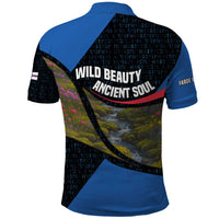 Faroe Islands Polo Shirt with Waterfall Nature Scene and Rune Pattern Design - Wonder Print Shop