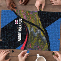 Faroe Islands Puzzle with Waterfall Nature Scene and Rune Pattern Design - Wonder Print Shop