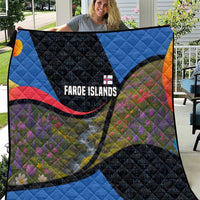 Faroe Islands Quilt with Waterfall Nature Scene and Rune Pattern Design - Wonder Print Shop