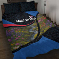 Faroe Islands Quilt Bed Set with Waterfall Nature Scene and Rune Pattern Design - Wonder Print Shop
