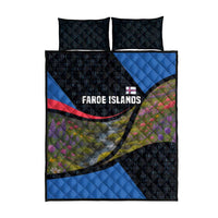 Faroe Islands Quilt Bed Set with Waterfall Nature Scene and Rune Pattern Design - Wonder Print Shop